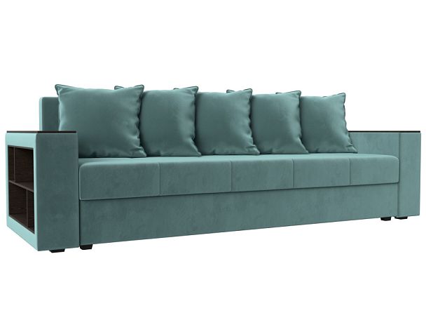 Диван прямой Дубай Лайт полки слева (полностью Велюр бирюзовый) - Вид 1