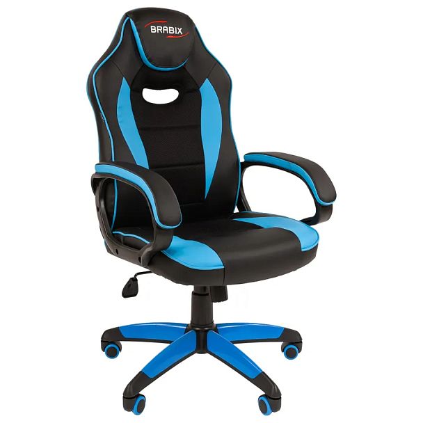 Кресло компьютерное BRABIX "Blaze GM-162", TW/экокожа, черное/голубое, 532578, 7083506 - Вид 2