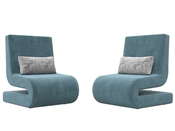 Кресло Волна (полностью велюр бирюзовый, подушки велюр серый с узором) - Вид 1