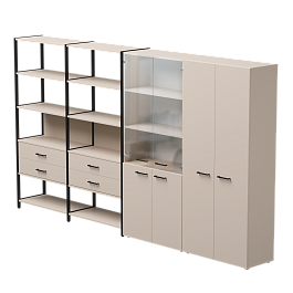 Набор стеллажных систем №16 Everprof EVO 3235x385x1840 Кашемир/Черный - Фото предпросмотра