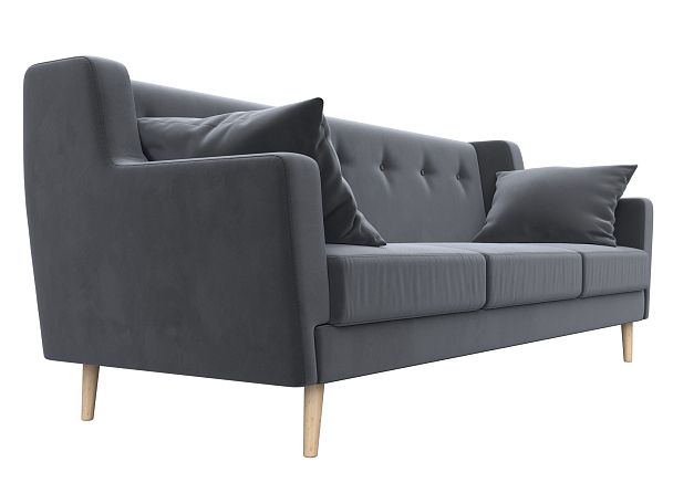 Прямой диван Брайтон 3 (полностью велюр серый) - Вид 3