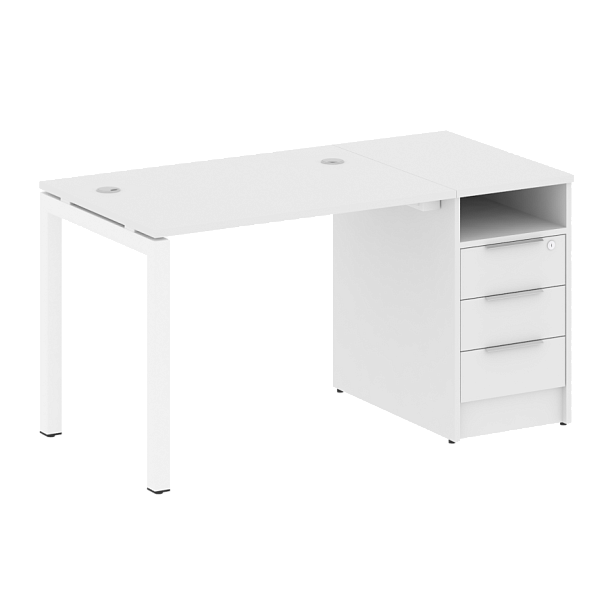 Metal System Quattro Р. ст. с тумбой на П-образном м/к 50БП.РС-СТП-1.1 Белый/Белый металл 1412*720*750 - Вид 1