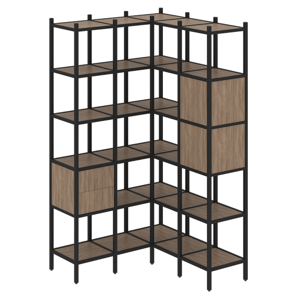 Loft Угловой внутренний стеллаж наборный VR.L-34 Дуб аризона/Чёрный металл 1278*1278*2280 - Вид 1