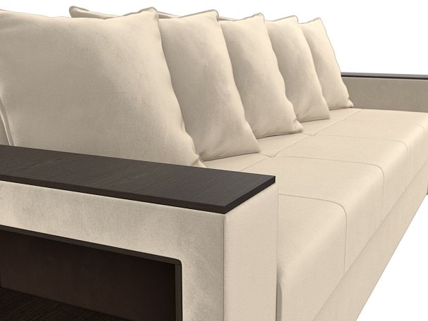 Диван прямой Дубай Лайт полки слева (полностью микровельвет бежевый) - Вид 4