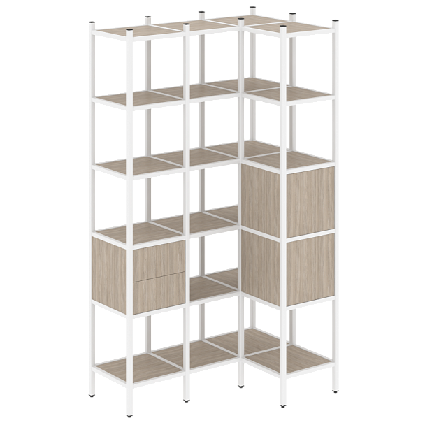 Loft Угловой внутренний стеллаж наборный VR.L-35 Дуб аттик/Белый металл 1278*862*2280 - Вид 1