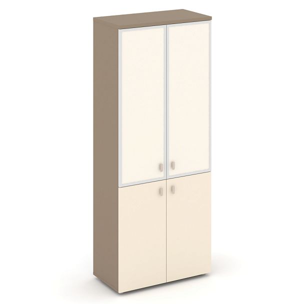 Estetica Шкаф высокий широкий (2 низ. фасада ЛДСП+2 сред. фасада стекло лакобель в раме) ES.ST-1.2R I Латте/Сатин/Лакобель ivory 800*420*1977 - Вид 1