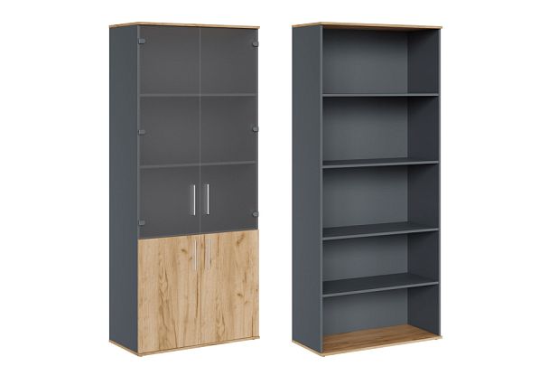 Шкаф для бумаг со стеклом Zion Light 90x42x207 дуб крафт золотой - Вид 1