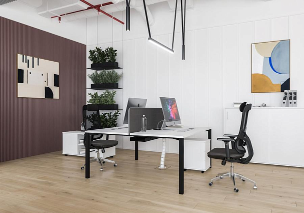 Стол письменный на металлокаркасе, столешница с вырезом Space+ А1 БГ 001.2 БП белый премиум / белый гладкий - Вид 6