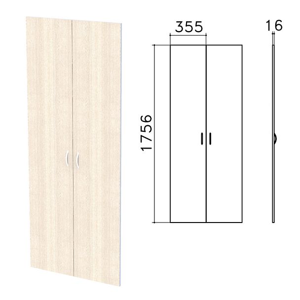 Дверь ЛДСП высокая "Бюджет", КОМПЛЕКТ 2 шт., 355х16х1756 мм, дуб шамони светлый, 402880-430 - Вид 1