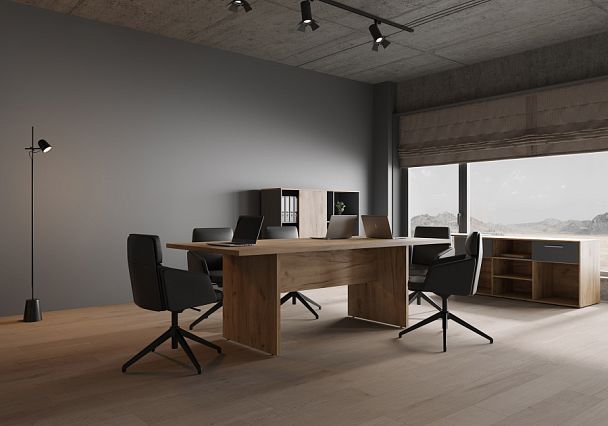 Стол письменный на опорной креденции Zion Light 180x205x75 дуб крафт золотой - Вид 6