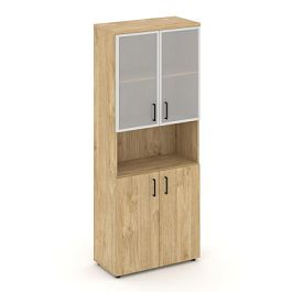 Стайл Проджект Шкаф высокий широкий SN.STS.E-106 Тиквуд Светлый/Сатин/Черный Ручки 796*400*1982 - Фото предпросмотра