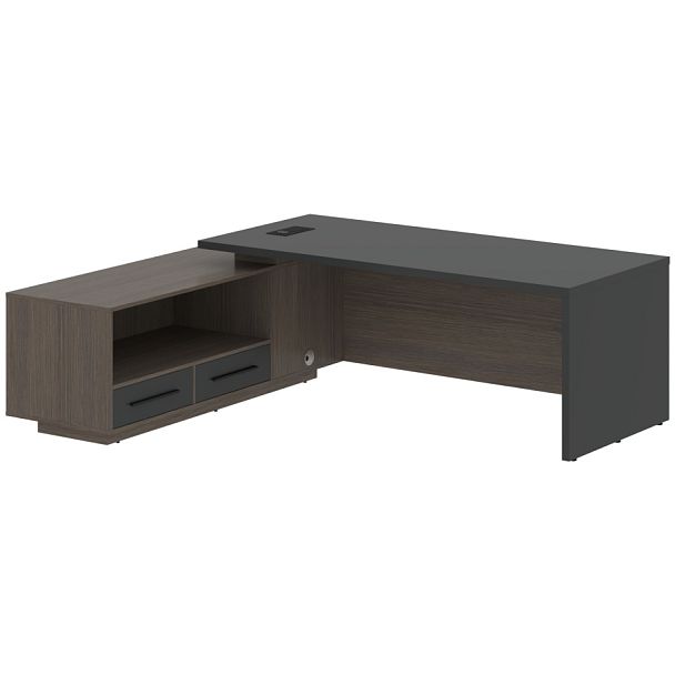 Стол руководителя с тумбой VCT 2319(L) Яшма черный/Черный матовый/Дуб Сильвер 2300х1900х750 VELION - Вид 1