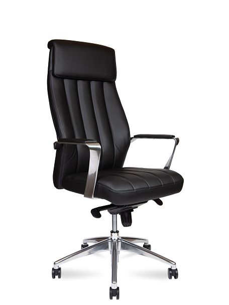 Кресло офисное / Madrid Black / алюминиевая  база / черная экокожа - Вид 1