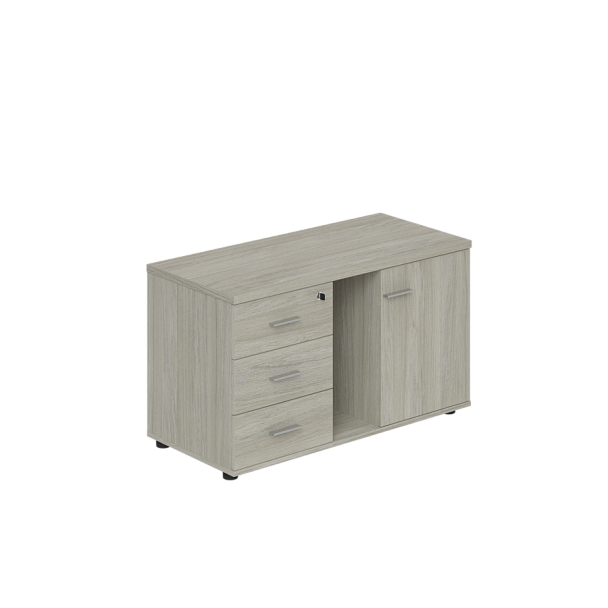 Тумба опорная (мобильная) с 3-мя ящиками + замок, распашным фасадом и нишей Wing, левая 1004х462х581 / дуб светлый - Вид 1
