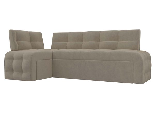 Кухонный угловой диван Люксор левый (полностью микровельвет бежевый) - Вид 1