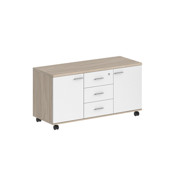 Тумба сервисная Sigma с 3 ящ. 1204х460х619, с замком, 2 фасадами / корпус: дуб светлый; фасады: белый - Вид 1