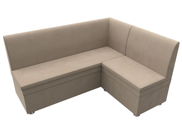 Кухонный угловой диван Уют правый (полностью велюр бежевый) - Вид 5