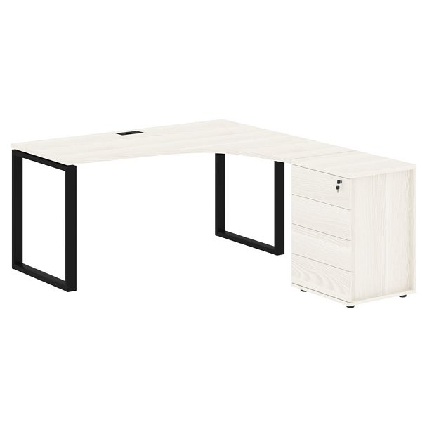 Стол эргономичный с тумбой EQCET 1518(R) Ясень Траун/Черный 1560х1880х750 EDIS - Вид 1