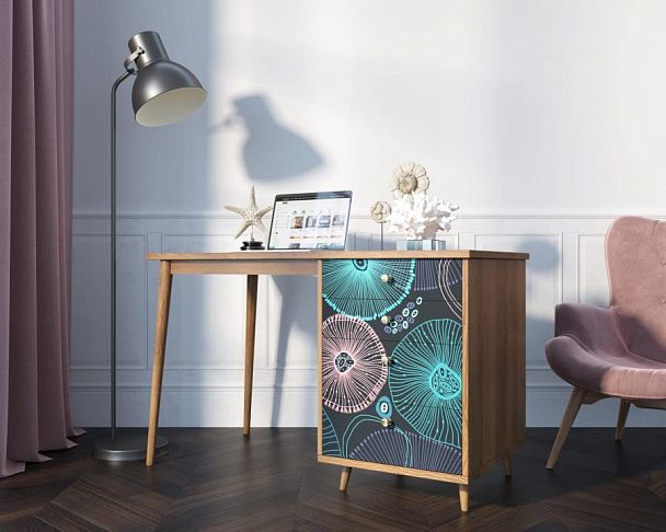 Стол рабочий Berber принт 32 с одной тумбой арт BB31/Print_32 - Вид 3