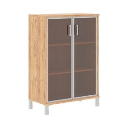 Шкаф средний со стеклянными дверьми в AL-рамке B 420.7 Дуб Бофорд 900х450х1286 BORN - Фото предпросмотра