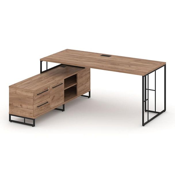 Rift Direct Стол руководителя на опорной тумбой RF.SRT-24 (L) Дуб Табак/Металл Черный 1580*1600*750 - Вид 1