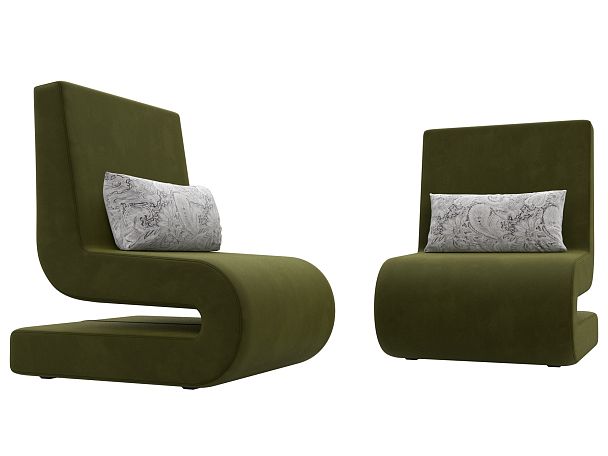 Кресло Волна (полностью микровельвет зеленый, подушки велюр серый с узором) - Вид 3