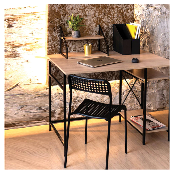 Стол BRABIX "SMART CD-018", 1100х600х765 мм, ЛОФТ, 2 полки, металл/ЛДСП ясень шимо светлый, каркас черный, 641945 - Вид 10