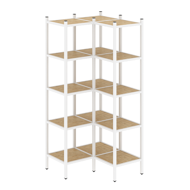 Loft Угловой внутренний стеллаж наборный VR.L-32 Тиквуд светлый/Белый металл 862*862*1869 - Вид 1