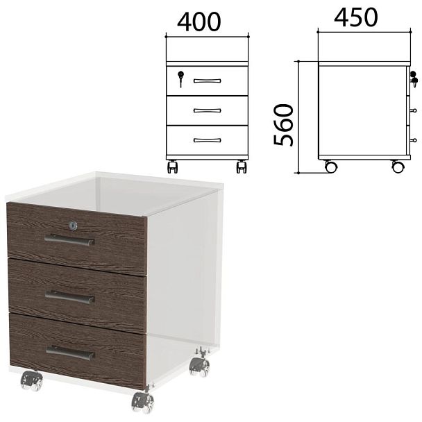 Фасады ящиков для тумбы подкатной "Канц" 400х450х560 мм, цвет венге, ТК29.16.2 - Вид 2