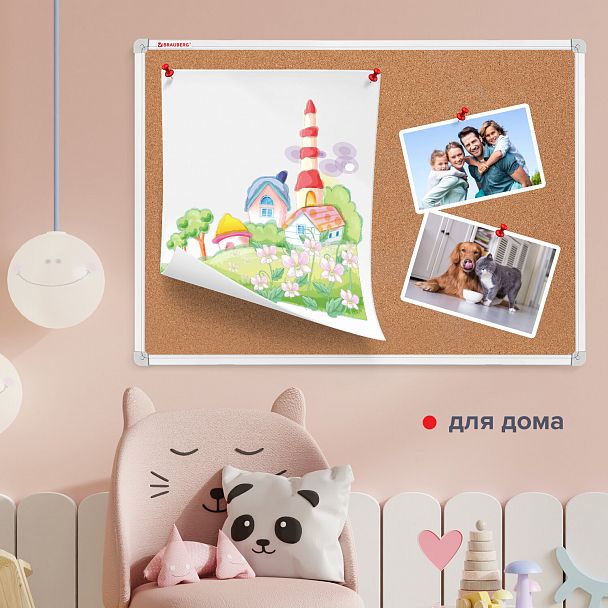 Доска пробковая 70х50 см, алюминиевая рамка, ГАРАНТИЯ 10 ЛЕТ, РОССИЯ, BRAUBERG, 238187 - Вид 8