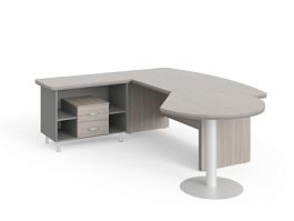 БЕРЛИН / BERLIN Стол руководителя L угловой с брифингом и тумбой 2 ящика 2150х2000х760 Дрифтвуд/Серый - Фото предпросмотра