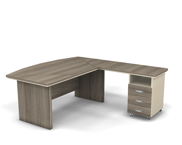 Стол руководителя с тумбой с вставкой L,R 1600 Берлин Дрифтвуд СРТ.В 16-200 - Вид 1
