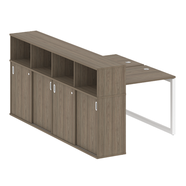Metal System Quattro Р. ст. с шкафом-купе на О-образном м/к 50БО.РС-СШК-4.1 Т Вяз/Белый металл 1410*2332*1098 - Вид 1