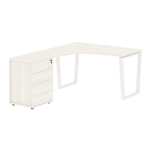 Стол эргономичный с тумбой EVCET 1318(L) Ясень Траун/Белый 1360х1880х750 EDIS - Вид 1