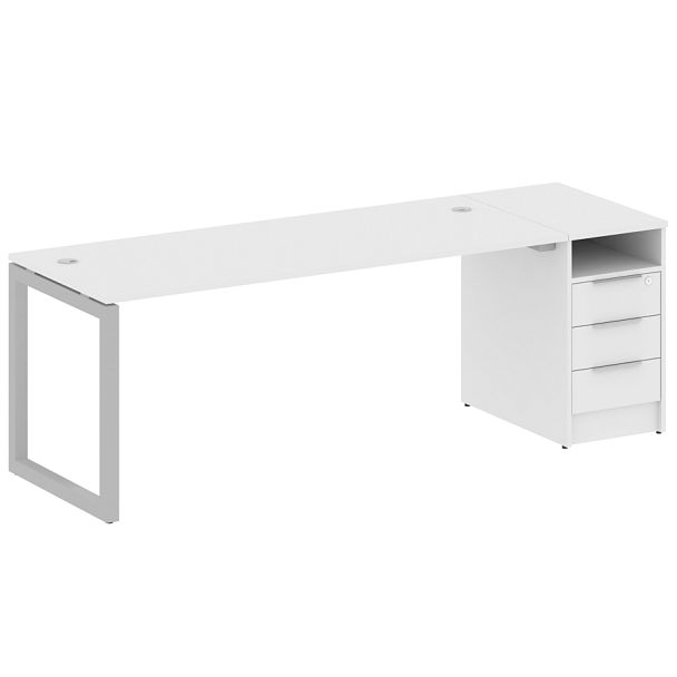 Metal System Quattro Р. ст. с тумбой на О-образном м/к 50БО.РС-СТП-1.5 Белый/Серый металл 2212*720*750 - Вид 1