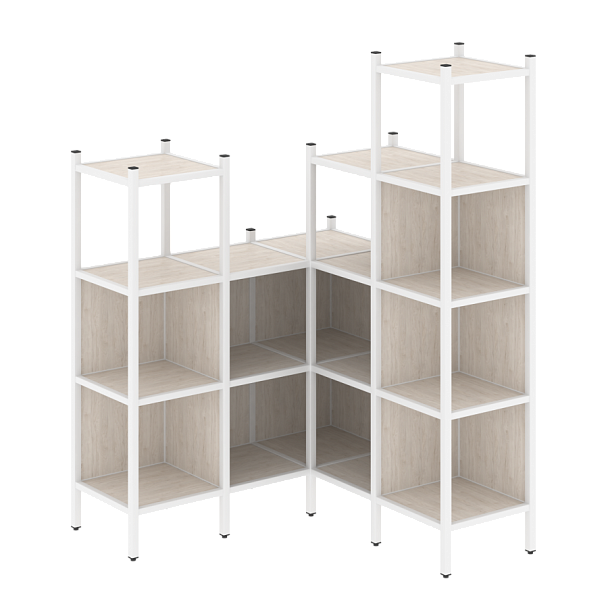 Loft Угловой внутренний стеллаж наборный VR.L-39 Денвер светлый/Белый металл 1278*1278*1869 - Вид 1