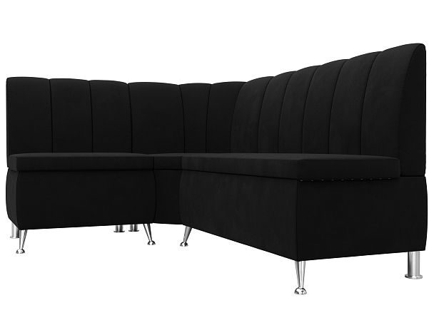 Кухонный угловой диван Кантри левый (полностью микровельвет черный) - Вид 3