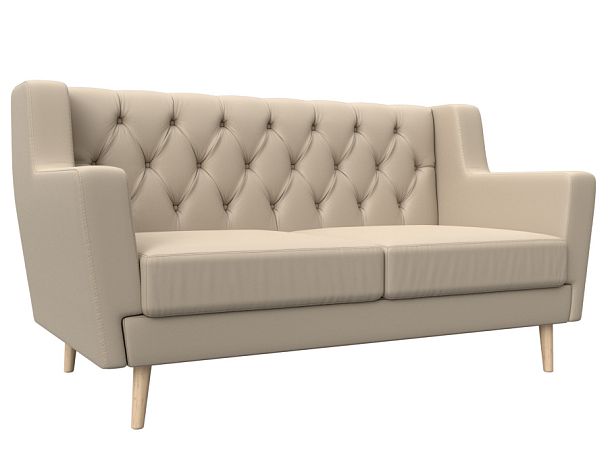 Прямой диван Брайтон 2 Люкс (полностью экокожа бежевая) - Вид 1