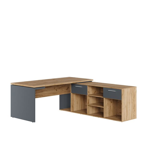 Стол письменный на опорной креденции Zion Light 180x205x75 дуб крафт золотой - Вид 1