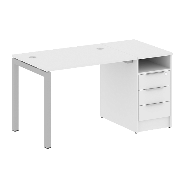 Metal System Quattro Р. ст. с тумбой на П-образном м/к 50БП.РС-СТП-1.1 Белый/Серый металл 1412*720*750 - Вид 1