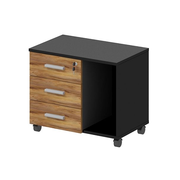 Тумба мобильная с нишей "Тандем-А"  ПК-ТНА-ТММ67Х47Я3/ОН-В1-1078 таксония медовая+черный - Вид 1