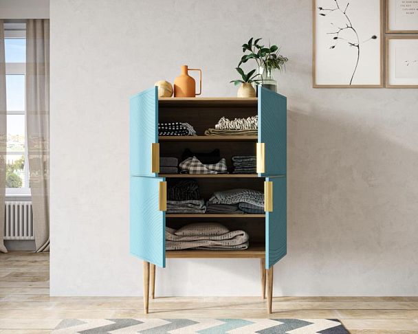 Малый комод с четырьмя дверками на высоких ножках Line LN13/GR1/blue - Вид 2