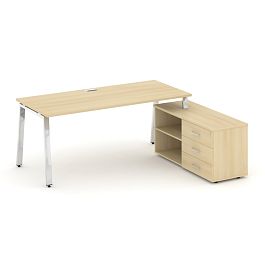 Style Project Direct Lux Стол письменный с греденцией правой M-SN-6A.SRG-024.M(R) Акация Лорка/Нержавеющая Сталь/Хром 1580*800*750 - Фото предпросмотра