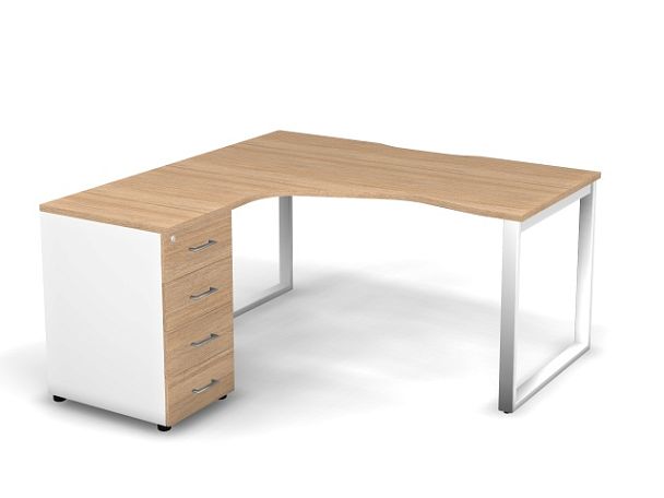 MATRIX 121S171-О Стол эгоном. с тумбой L, пров-ик вырезной (O-опоры) 1580х1580х775 Швейц-й вяз/Белый - Вид 1