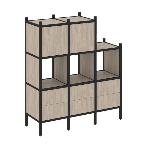 Loft Прямой стеллаж наборный VR.L-15 Дуб аттик/Чёрный металл 1278*446*1458 - Вид 1