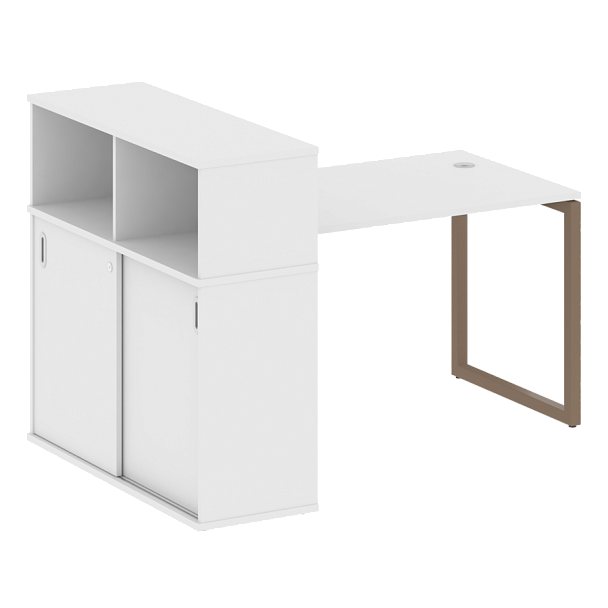 Metal System Quattro Стол письменный с шкафом-купе на О-образном м/к 40БО.РС-СШК-3.2 Т Белый/Мокко металл 1610*1120*1098 - Вид 1