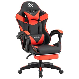 Кресло компьютерное DEFENDER "Tornado", 2 подушки, подставка для ног, экокожа, черное/красное, ш/к 26722, 64057 - Фото предпросмотра