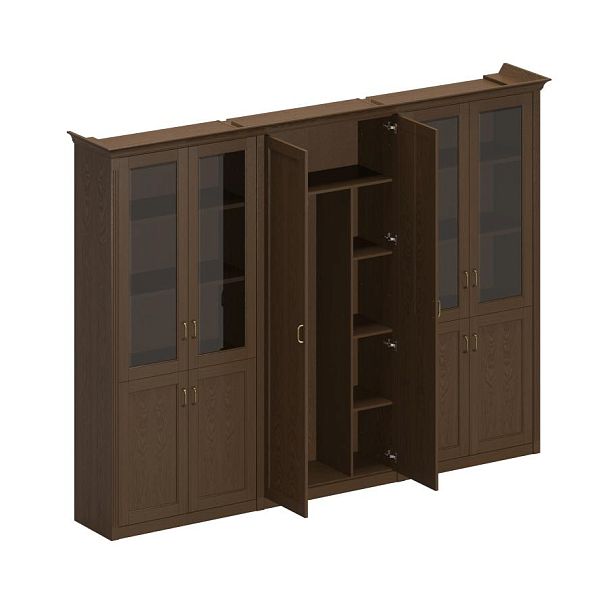 Шкаф комбинированный высокий (2 для документов со стеклянными дверями + 1 для одежды с дополнением) Perseo ПС 355 дуб мелвилл - Вид 1