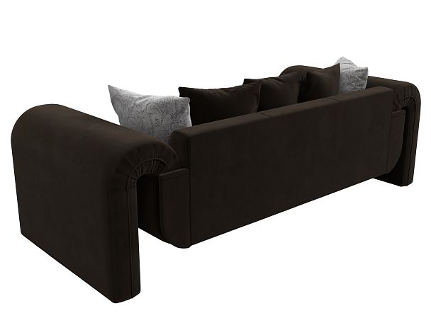 Прямой диван Волна (полностью микровельвет коричневый, подушки 3 микровельвет коричневый, 2 велюр серый с узором) - Вид 6