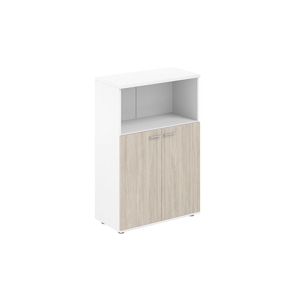 Шкаф средний Sigma с нишей 800х400х1200, 2-х дв., з.ст HDF / корпус: белый; фасады: дуб светлый - Вид 1